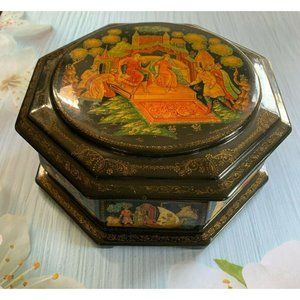 Russian Palekh Laquer Box Octagon Testimony Of Petro / Peter 9 Panel Iconography